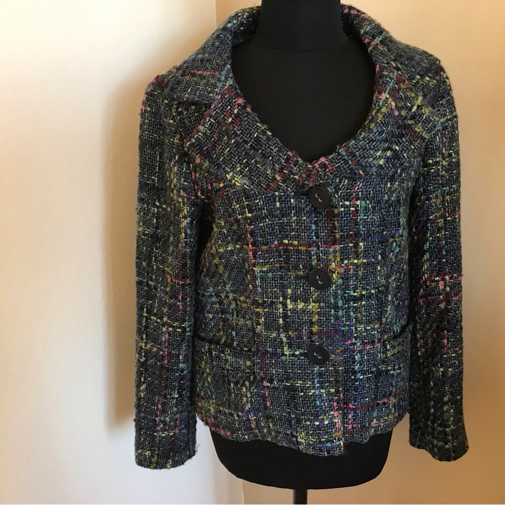 Dialogue Blue Multicolor Tweed Boucle Jacket Blazer Size 6